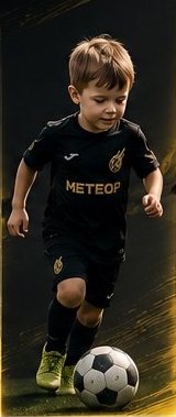 Юный футболист «Метеора» 5–6 лет с мячом